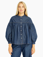 Блуза свободного кроя с объемными рукавами - фото 1