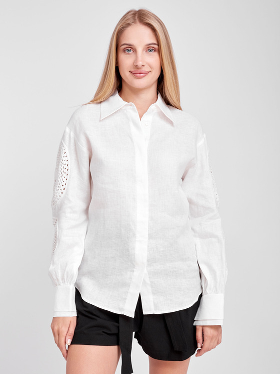 Блуза из льна с декором на рукавах